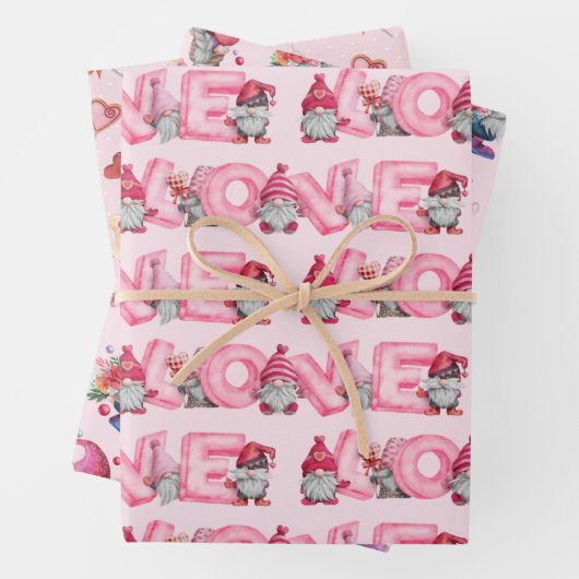 Valentijn Gnomen in Love Set van 3 Design Inpakpapier Vel (In situ)