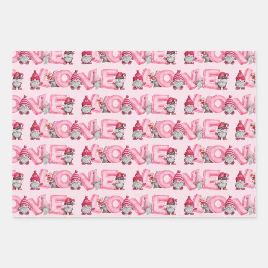 Valentijn Gnomen in Love Set van 3 Design Inpakpapier Vel (Voorkant)