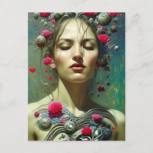 Valentijn Goddess Pink Hearts Flowers Briefkaart