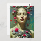 Valentijn Goddess Pink Hearts Flowers Briefkaart (Voorkant / Achterkant)