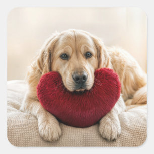 Valentijn Golden Retriever met Hartkussen Vierkante Sticker