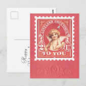 Valentijn Greetings Cupid Red Stamp Briefkaart (Voorkant / Achterkant)