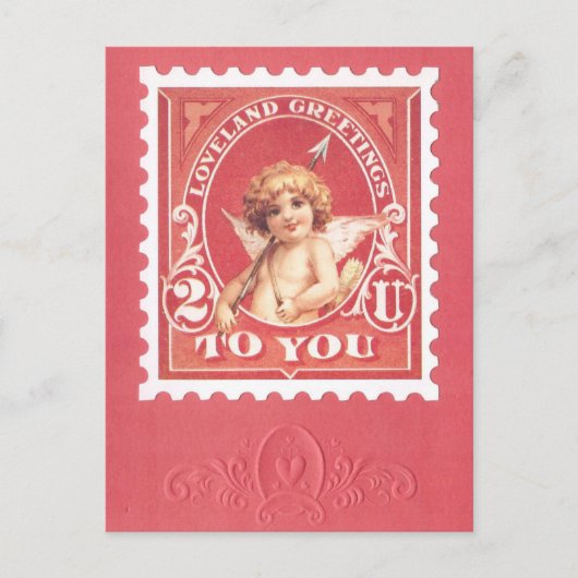 Valentijn Greetings Cupid Red Stamp Briefkaart (Voorkant)