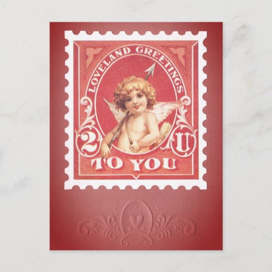 Valentijn Greetings Cupid Red Stamp Briefkaart (Voorkant)
