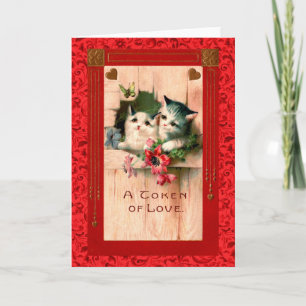 Valentijn Grijze Kittens & Harten Feestdagen Kaart