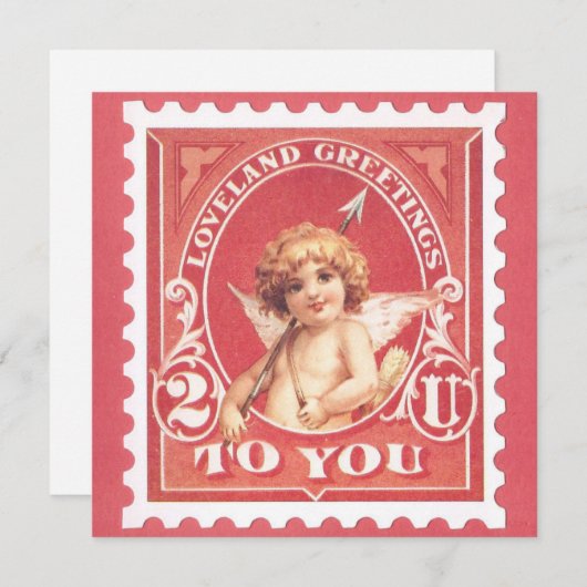 Valentijn Groeten Cupido Rode Stamp Valentijnsdag Feestdagenkaart (Voorkant / Achterkant)
