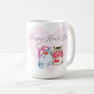 Valentijn - Happy Heart Day Cartoon Cat Heart Koffiemok