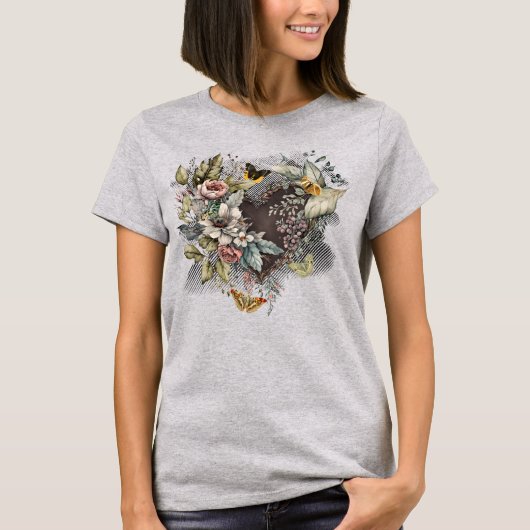 Valentijn Hart, Bloemen, Vlinders T-shirt (Voorkant)