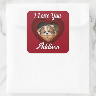 Valentijn hart hond liefde Custom foto naam op roo Vierkante Sticker