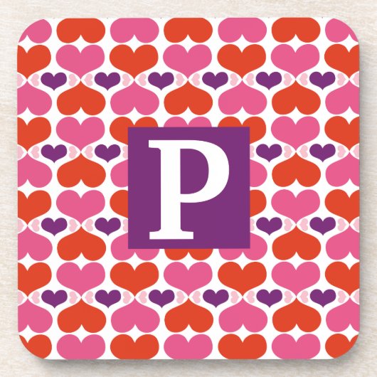 Valentijn Harten Quilt Monogram Onderzetter (Voorkant)