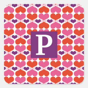 Valentijn Harten Quilt Monogram Vierkante Sticker