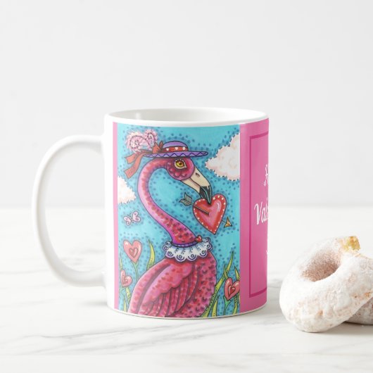 Valentijn HARTS PINK FLAMINGO, CUTE TORTELDUIFJES Koffiemok (Met donut)
