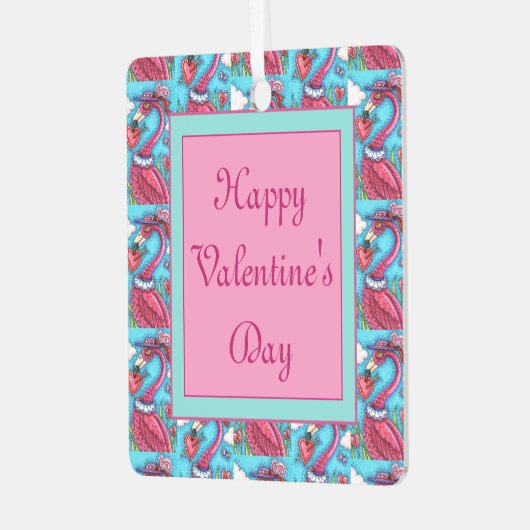 Valentijn HARTS PINK FLAMINGO, CUTE TORTELDUIFJES Metalen Ornament (Voorkant links)