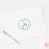 Valentijn Heart Blue Gingham Pattern Name Monogram Ronde Sticker (Envelop)