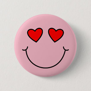 Valentijn Heart Eyes Emoji Ronde Button 5,7 Cm