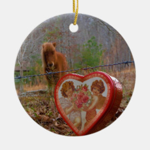 Valentijn Heart Miniatuur brown Horse Keramisch Ornament