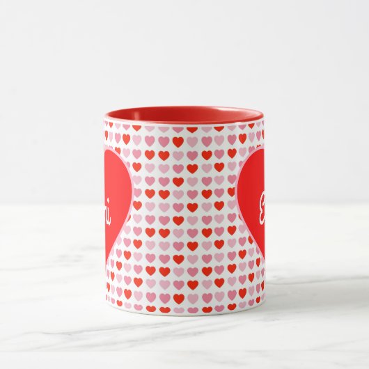 Valentijn Heart Pattern & Red Heart Aangepaste naa Mok (Midden)