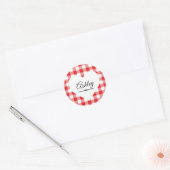 Valentijn Heart Red Gingham Pattern Name Monogram Ronde Sticker (Envelop)