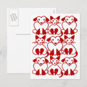 Valentijn Hearts Katten & Honden Roze Rood Huisdie Feestdagenkaart (Voorkant / Achterkant)