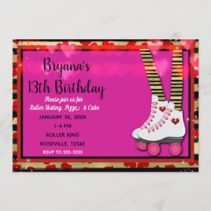 Valentijn Hearts Roller Skating Birthday Party Kaart