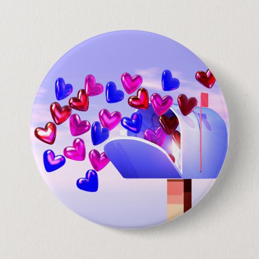 Valentijn Hearts Vliegen Uit Mailbox Ronde Button 7,6 Cm (Voorkant)