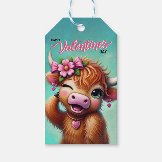 Valentijn Highland Koe Gift Label Cadeaulabel (Voorkant)