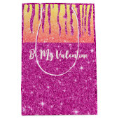 Valentijn Hot Pink Glitter Two Tone Medium Cadeauzakje (Voorkant)