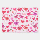 Valentijn houdt van vogelpatroon rood en roze inpakpapier vel (Voorkant 3)