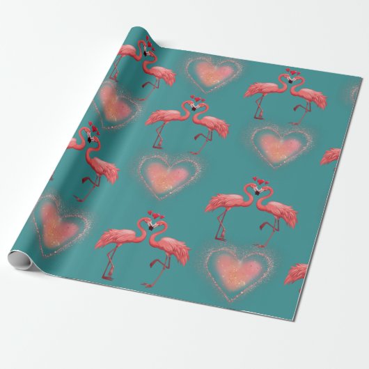 Valentijn inpakpapier - Flamingo- Retro (Uitgerold)