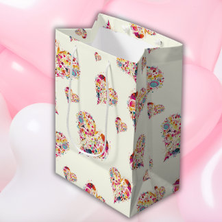 Valentijn Ivoor Retro Harten Patroon Medium Cadeauzakje