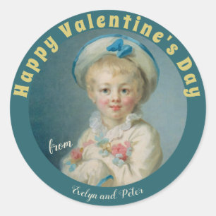 Valentijn Jongen bloemen Fragonard Pierrot CC1075 Ronde Sticker