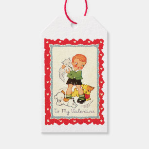 Valentijn jongen met Puppies en kitten Cadeaulabel