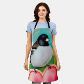 Valentijn Junco Bird Waterverf Tulpen & Hart Schort (Gedragen)