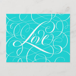 Valentijn Kalligrafie Love Heart Blauwgroen Aqua B Briefkaart