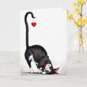 Valentijn kat met bungelend hart kaart (Gele Bloem)