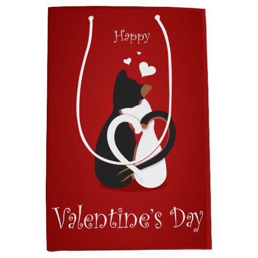 Valentijn katten met getwijnde hartenstaarten medium cadeauzakje (Voorkant)