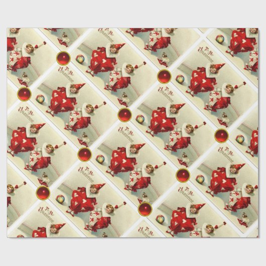 VALENTIJN KINDERCLOWNEN MET RODE RUBY GEMSTONES CADEAUPAPIER (Vlak)