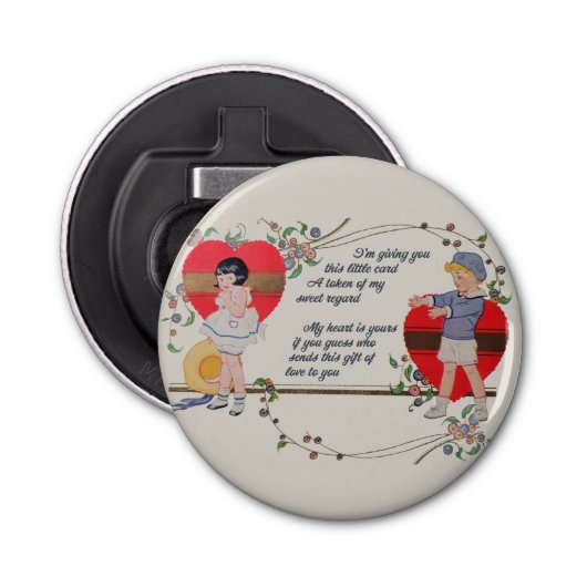 Valentijn Kinderen Schattige Kleurrijke Art Deco Button Flesopener (Voorkant)