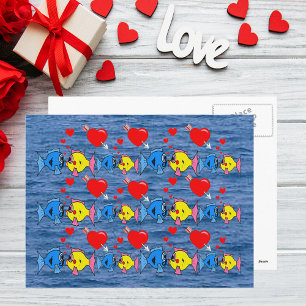 Valentijn Kissing Vis in Love Pattern Briefkaart