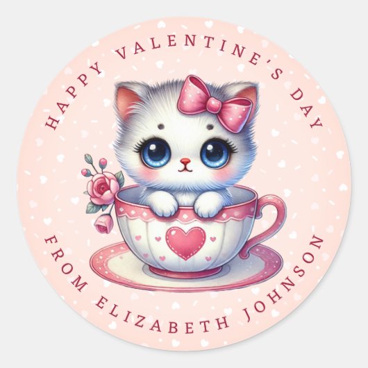 Valentijn Kitten gepersonaliseerde naam ronde Stic Sticker (Voorkant)