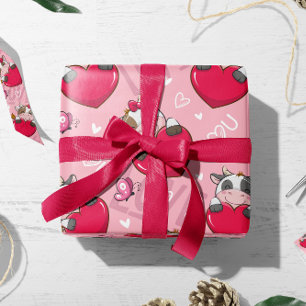 Valentijn Koe Red Hearts   Valentijn Gift Wrap Cadeaupapier