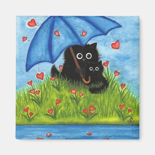 Valentijn Love Black Cat van Bihrle Magnet Magneet (Voorkant)