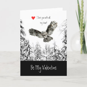 Valentijn Love Heart Owl Bird Animal Natuur Art Feestdagen Kaart
