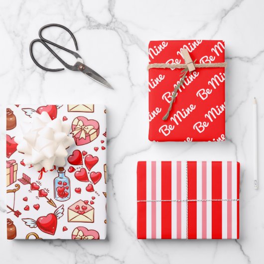 Valentijn Love Wrapping Paper Set van 3 (Voorkant)