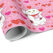 Valentijn Maneki Neko Lucky Cat Cadeaupapier (Rol Hoek)