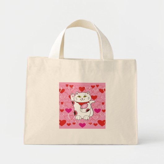 Valentijn Maneki Neko Lucky Cat Mini Tote Bag (Voorkant)