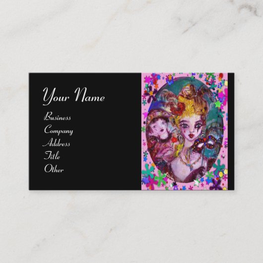 VALENTIJN MASQUERADE MASKS, CONFETTI, roze zwart Visitekaartje (Voorkant)