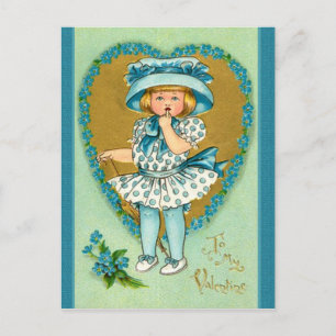  Valentijn Meisje Verkleed in Blauwe Polka Dots Feestdagenkaart