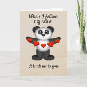 Valentijn Message Panda Beer String of Red Hearts Feestdagen Kaart