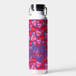 Valentijn Monogram Roze Rood Hart XOXO Paarse Waterfles